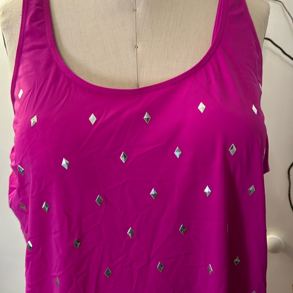 Swimsuits for All One piece swimsuit with skirt in fuscia with studs - Picture 2 of 5